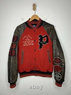 Polo Ralph Lauren Medium Red Letterman Varsity Jacket Leather RRL VTG Rugby Coat