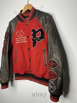 Polo Ralph Lauren Medium Red Letterman Varsity Jacket Leather RRL VTG Rugby Coat