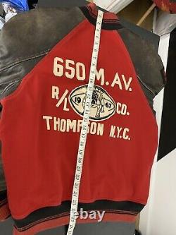 Polo Ralph Lauren Medium Red Letterman Varsity Jacket Leather RRL VTG Rugby Coat