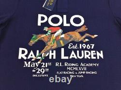 Polo Ralph Lauren Men VTG Equestrian Horse Riding Graphic Mesh Polo Shirt Navy