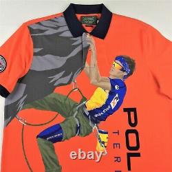 Polo Ralph Lauren Men VTG Orange Terrain Climber Graphic Polo Shirt M L Hi Tech