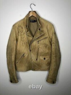 Polo Ralph Lauren NYC Medium Leather Jacket RRL VTG Distressed Motorcycle Biker