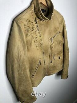 Polo Ralph Lauren NYC Medium Leather Jacket RRL VTG Distressed Motorcycle Biker