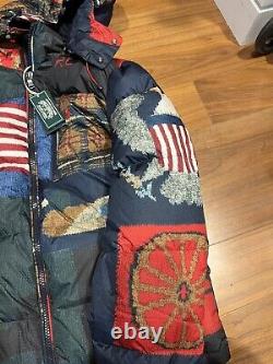 Polo Ralph Lauren Polo Country Patchwork Flag Down Puffer Jacket Coat Medium NEW