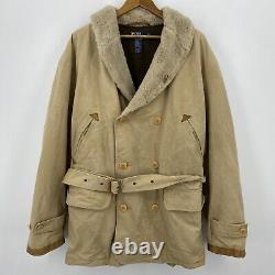 Polo Ralph Lauren Rancher Coat Men's XL Beige Canvas Wool Leather Shearling Vtg