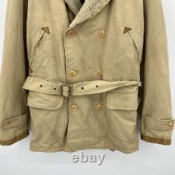 Polo Ralph Lauren Rancher Coat Men's XL Beige Canvas Wool Leather Shearling Vtg