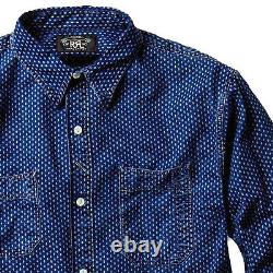 Polo Ralph Lauren Rrl Indigo Dyed Diamond Print Blue Jack Rabbit Work Shirt $295