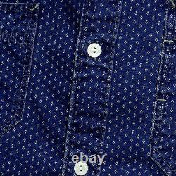 Polo Ralph Lauren Rrl Indigo Dyed Diamond Print Blue Jack Rabbit Work Shirt $295