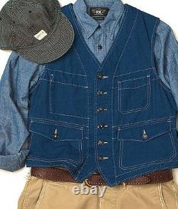 Polo Ralph Lauren Rrl Vintage Indigo Dyed Blue Calico Bernard Work Vest $490+