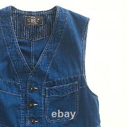 Polo Ralph Lauren Rrl Vintage Indigo Dyed Blue Calico Bernard Work Vest $490+