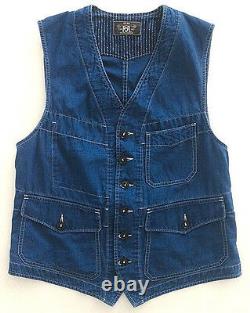 Polo Ralph Lauren Rrl Vintage Indigo Dyed Blue Calico Bernard Work Vest $490+