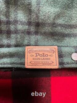 Polo Ralph Lauren S Vintage Rare Leather Trim RRL Mackinaw Buffalo Wool Jacket