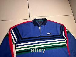 Polo Ralph Lauren Shirt Men's Large Blue Red Striped Polo Sport Rugby VTG Y2K