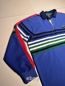 Polo Ralph Lauren Shirt Men's Large Blue Red Striped Polo Sport Rugby VTG Y2K