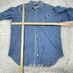 Polo Ralph Lauren Shirt Mens Large Blue Jean Denim Snap Button Vintage Smile