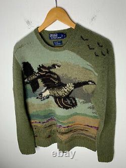 Polo Ralph Lauren Small Duck Hunting Green Sweater RRL Aztec VTG Geese Shooting