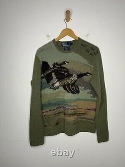 Polo Ralph Lauren Small Duck Hunting Green Sweater RRL Aztec VTG Geese Shooting