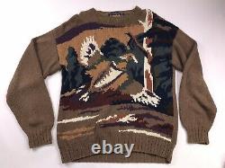 Polo Ralph Lauren Sportsman Sweater Size Large Birds Hunting Wildlife Vtg 90s
