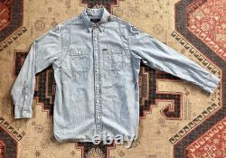 Polo Ralph Lauren Sportsman Workwear Shirt Chin Strap Denim Chambray Printed VTG