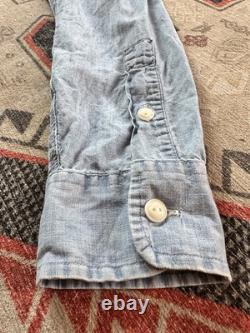 Polo Ralph Lauren Sportsman Workwear Shirt Chin Strap Denim Chambray Printed VTG