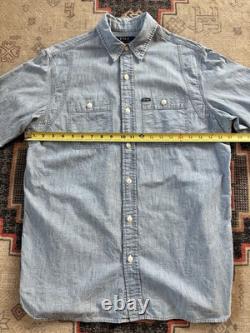 Polo Ralph Lauren Sportsman Workwear Shirt Chin Strap Denim Chambray Printed VTG