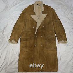 Polo Ralph Lauren Suede Leather Double Breasted Western Shearling Fur Coat vtg L