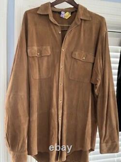 Polo Ralph Lauren Suede Overshirt Vintage Camel Jacket Shirt Mens Shirt XL NICE