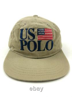 Polo Ralph Lauren US Polo Hat Vintage 90s Strapback Khaki Cap Made in USA Flag