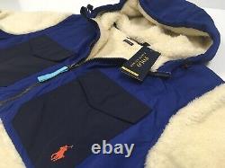 Polo Ralph Lauren VTG Colorblocked Sherpa Faux Fur Fleece Pullover Hoodie Jacket