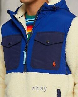 Polo Ralph Lauren VTG Colorblocked Sherpa Faux Fur Fleece Pullover Hoodie Jacket