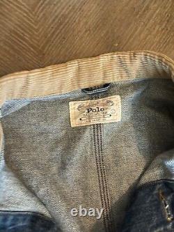 Polo Ralph Lauren VTG L Denim Blue Jean Jacket Corduroy Collar Made in USA