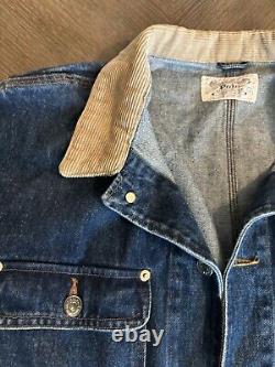 Polo Ralph Lauren VTG L Denim Blue Jean Jacket Corduroy Collar Made in USA