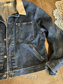 Polo Ralph Lauren VTG L Denim Blue Jean Jacket Corduroy Collar Made in USA