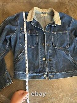 Polo Ralph Lauren VTG L Denim Blue Jean Jacket Corduroy Collar Made in USA