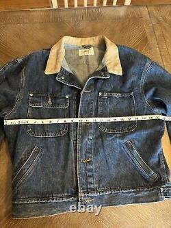 Polo Ralph Lauren VTG L Denim Blue Jean Jacket Corduroy Collar Made in USA