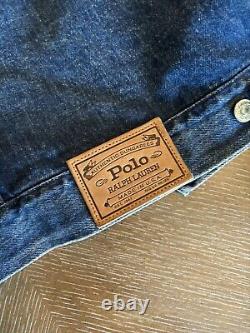 Polo Ralph Lauren VTG L Denim Blue Jean Jacket Corduroy Collar Made in USA