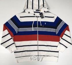 Polo Ralph Lauren VTG Retro Colorblocked Striped Full Zip Fleece Hoodie Jacket