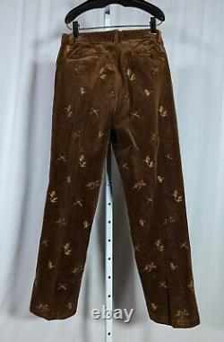 Polo Ralph Lauren Vintage Brown Corduroy Duck Bird All Over Embroidered Hunting