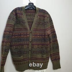 Polo Ralph Lauren Vintage Fair Isle Lambswool Merino Cardigan Sweater XL Knit
