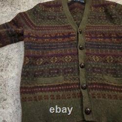 Polo Ralph Lauren Vintage Fair Isle Lambswool Merino Cardigan Sweater XL Knit