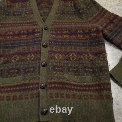 Polo Ralph Lauren Vintage Fair Isle Lambswool Merino Cardigan Sweater XL Knit