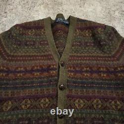 Polo Ralph Lauren Vintage Fair Isle Lambswool Merino Cardigan Sweater XL Knit