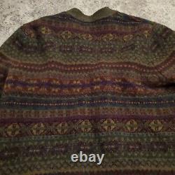 Polo Ralph Lauren Vintage Fair Isle Lambswool Merino Cardigan Sweater XL Knit