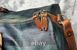 Polo Ralph Lauren Vintage Leather Duffel Plaid Blackwatch Travel Bag 21 Duffle