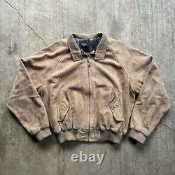 Polo Ralph Lauren Vintage Plaid Lined Brown Suede Leather Bomber Jacket Men's L