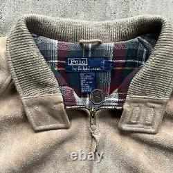 Polo Ralph Lauren Vintage Plaid Lined Brown Suede Leather Bomber Jacket Men's L
