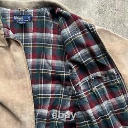 Polo Ralph Lauren Vintage Plaid Lined Brown Suede Leather Bomber Jacket Men's L