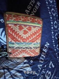 Polo Ralph Lauren Vintage Rare Aztec Southwestern Leather Trifold Knit Wallet