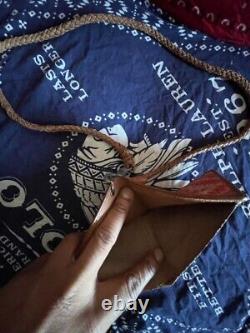 Polo Ralph Lauren Vintage Rare Aztec Southwestern Leather Trifold Knit Wallet