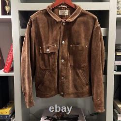 Polo Ralph Lauren Vintage Suede Trucker Jacket Boxy Cropped Fit Size XL Brown